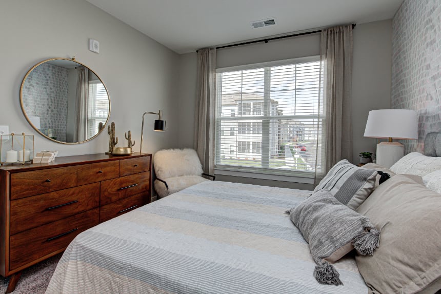 Model bedroom in Sylvania apartment